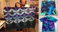 ice dyed in melt water from galaxy dye bigelow. ""4 way stretch spandex tie dye multicolored 1/2\" inch mermaid scales