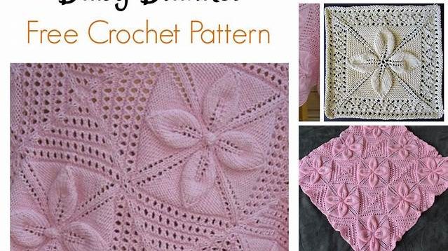 2618+ Free Knitting Pattern Leaf Square Baby Blanket